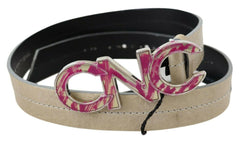Costume National Beige Leather Pink Letter Logo Buckle Belt -   -  Costume National.