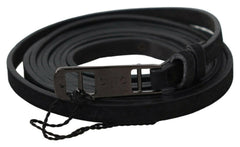 Costume National Black Leather Skinny Logo Buckle Belt -   -  Costume National.
