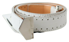 GF Ferre White Leather Hexagon Logo Buckle Waist Belt -   -  GF Ferre.