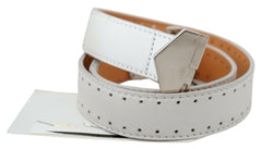 GF Ferre White Leather Hexagon Logo Buckle Waist Belt -   -  GF Ferre.