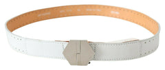 GF Ferre White Leather Hexagon Logo Buckle Waist Belt -   -  GF Ferre.