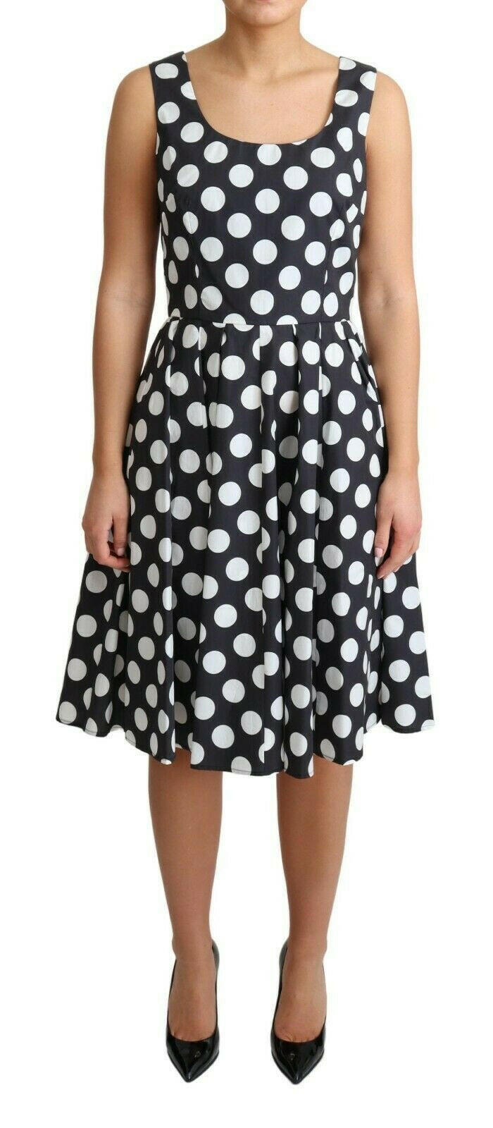 Dolce & Gabbana Black Polka Dotted Cotton A-Line Dress -   -  Dolce & Gabbana.