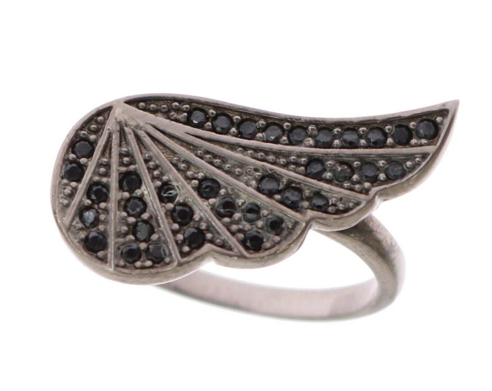 Nialaya Silver Womens Black CZ Rhodium 925 Ring -   -  Nialaya.