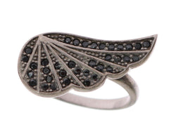 Nialaya Silver Womens Black CZ Rhodium 925 Ring -   -  Nialaya.