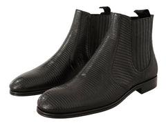 Dolce & Gabbana Black Leather Lizard Skin Ankle Boots -   -  Dolce & Gabbana.