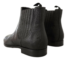 Dolce & Gabbana Black Leather Lizard Skin Ankle Boots -   -  Dolce & Gabbana.