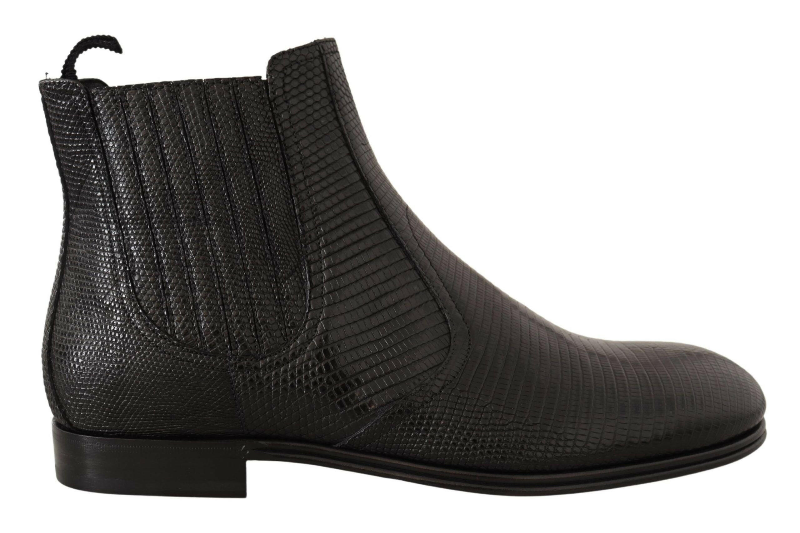 Dolce & Gabbana Black Leather Lizard Skin Ankle Boots -   -  Dolce & Gabbana.