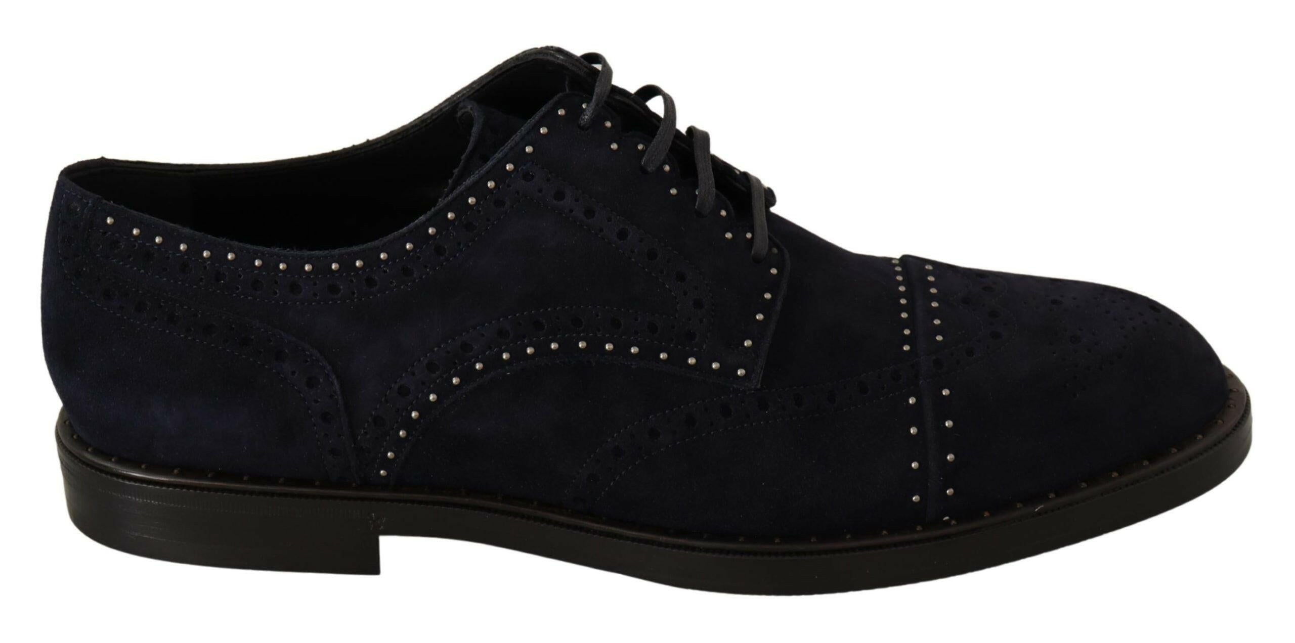 Dolce & Gabbana Blue Suede Leather Derby Studded Shoes -   -  Dolce & Gabbana.