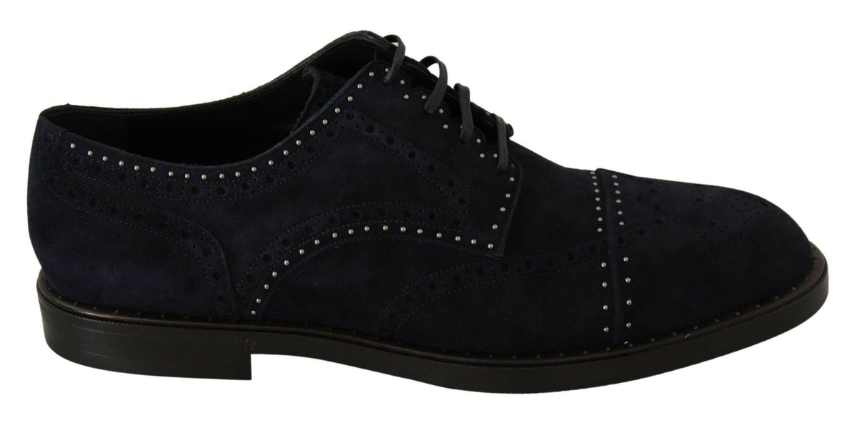 Dolce & Gabbana Blue Suede Leather Derby Studded Shoes -   -  Dolce & Gabbana.