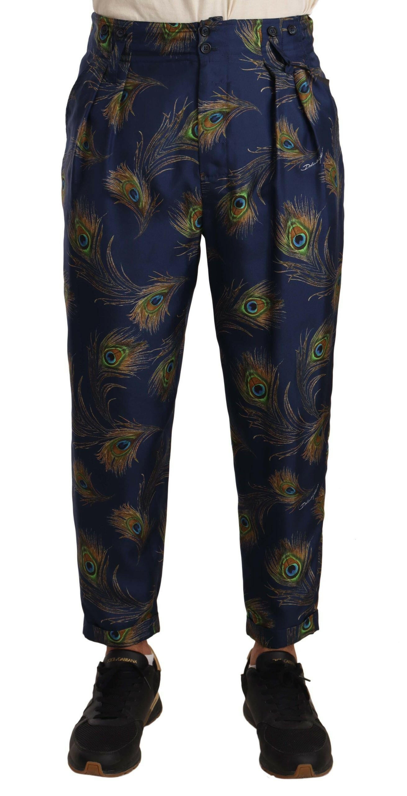 Dolce & Gabbana Blue Peacock Print Tapered Trousers Silk Pants -   -  Dolce & Gabbana. Dolce & Gabbana Blue Peacock Print Tapered Trousers Silk Pants -   -  Dolce & Gabbana.