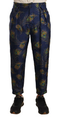 Dolce & Gabbana Blue Peacock Print Tapered Trousers Silk Pants -   -  Dolce & Gabbana.