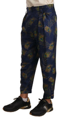 Dolce & Gabbana Blue Peacock Print Tapered Trousers Silk Pants -   -  Dolce & Gabbana.