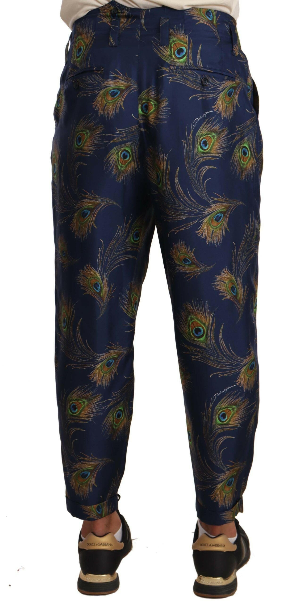 Dolce & Gabbana Blue Peacock Print Tapered Trousers Silk Pants -   -  Dolce & Gabbana. Dolce & Gabbana Blue Peacock Print Tapered Trousers Silk Pants -   -  Dolce & Gabbana.