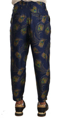 Dolce & Gabbana Blue Peacock Print Tapered Trousers Silk Pants -   -  Dolce & Gabbana.