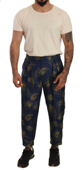 Dolce & Gabbana Blue Peacock Print Tapered Trousers Silk Pants -   -  Dolce & Gabbana.