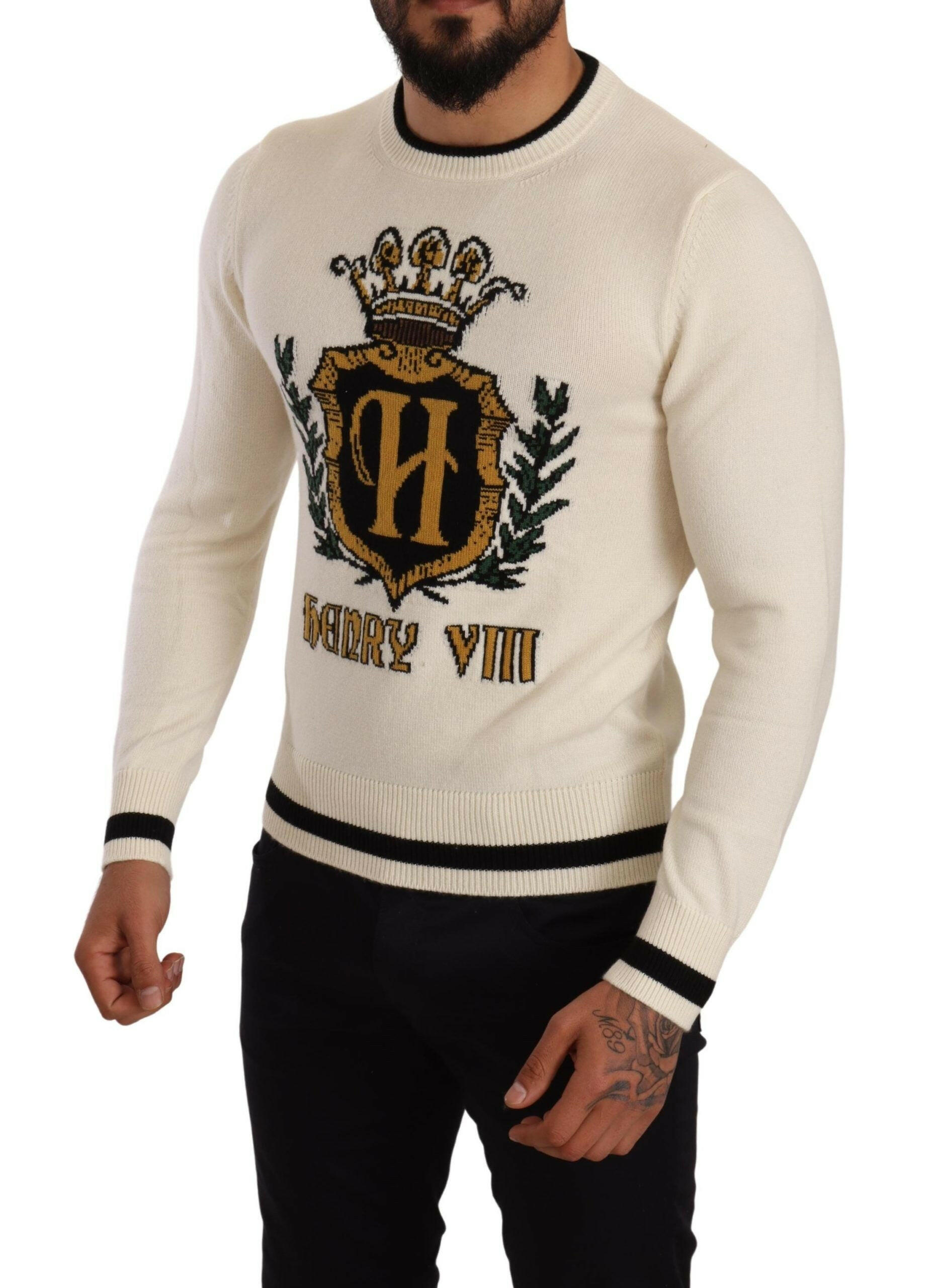 Dolce & Gabbana White Heraldic Cashmere Pullover Sweater -   -  Dolce & Gabbana. Dolce & Gabbana White Heraldic Cashmere Pullover Sweater -   -  Dolce & Gabbana.