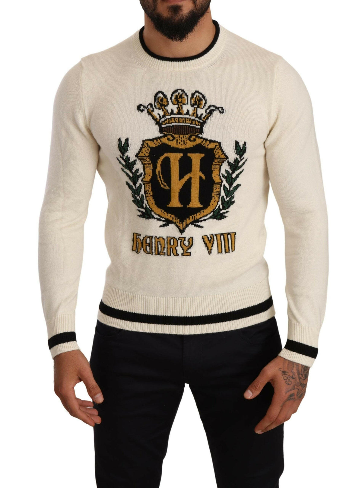 Dolce & Gabbana White Heraldic Cashmere Pullover Sweater -   -  Dolce & Gabbana.