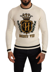 Dolce & Gabbana White Heraldic Cashmere Pullover Sweater -   -  Dolce & Gabbana.