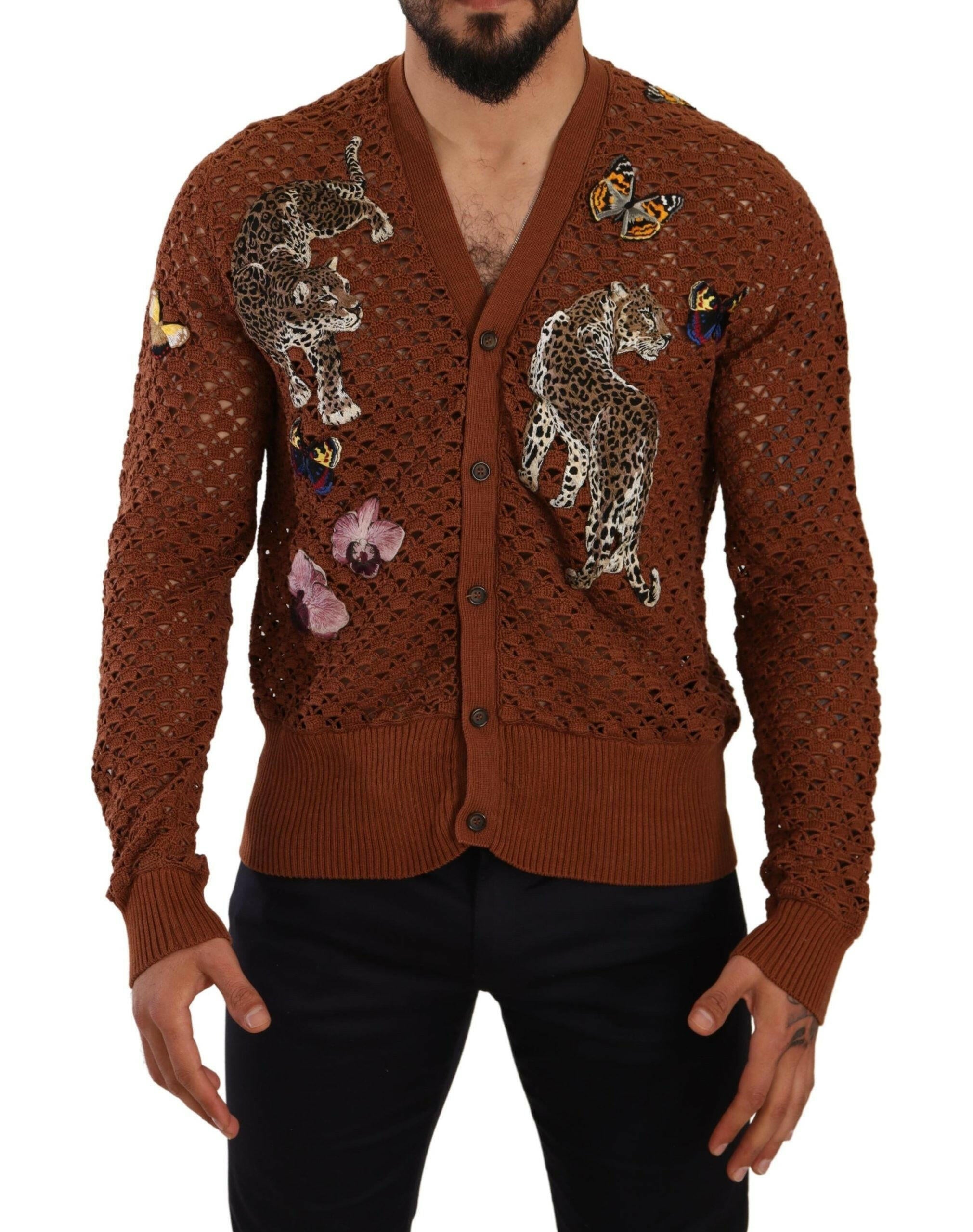 Dolce & Gabbana Brown Leopard Butterfly Cardigan Sweater -   -  Dolce & Gabbana.