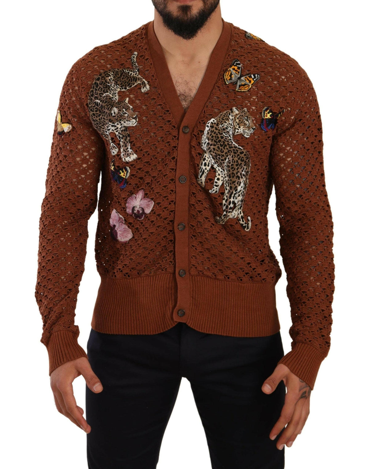 Dolce & Gabbana Brown Leopard Butterfly Cardigan Sweater -   -  Dolce & Gabbana.