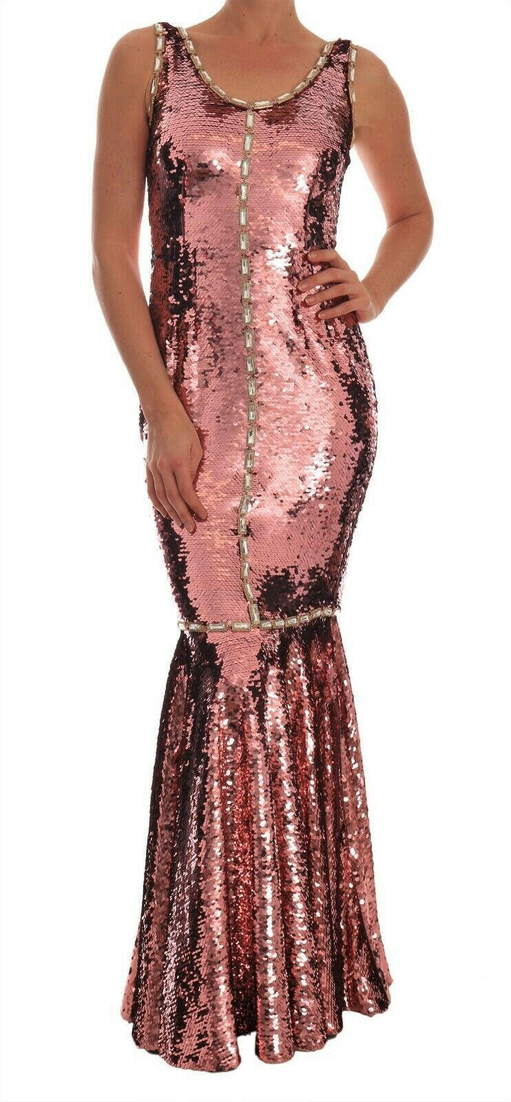 Dolce & Gabbana Pink Sequined Sheath Crystal Dress Gown - - Dolce & Gabbana.