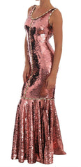 Dolce & Gabbana Pink Sequined Sheath Crystal Dress Gown - - Dolce & Gabbana.