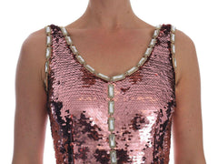 Dolce & Gabbana Pink Sequined Sheath Crystal Dress Gown - - Dolce & Gabbana.