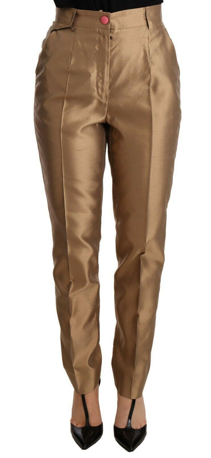Dolce & Gabbana Gold Silk Tapered Trouser Metallic Pants -   -  Dolce & Gabbana.