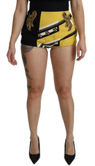 Dolce & Gabbana Yellow Black Cotton Jewelled Hot Pants Shorts -   -  Dolce & Gabbana.