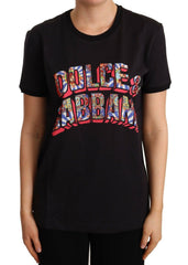 Dolce & Gabbana Black Cotton Large Print Top Crewneck T-shirt - - Dolce & Gabbana.