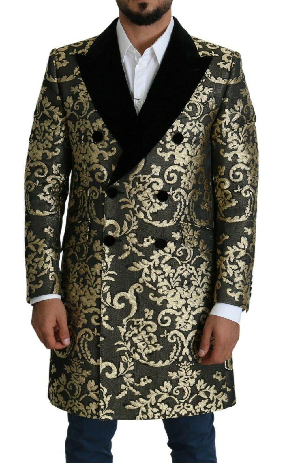 Dolce & Gabbana Black Gold Jacquard Long Coat SICILIA Jacket -   -  Dolce & Gabbana.