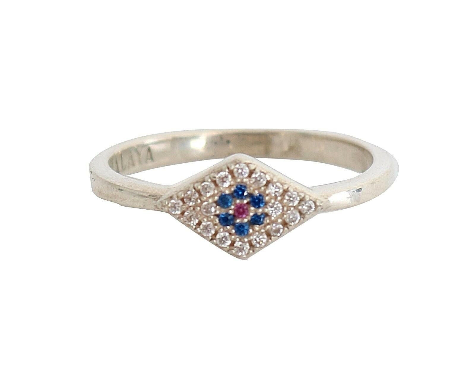Nialaya Blue Red CZ 925 Silver Womens Clear Ring -   -  Nialaya.