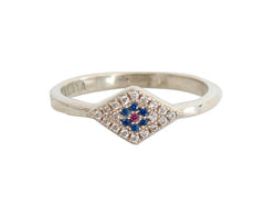 Nialaya Blue Red CZ 925 Silver Womens Clear Ring -   -  Nialaya.