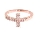 Nialaya Pink Gold 925 Silver Womens Cross CZ Ring -   -  Nialaya.