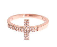 Nialaya Pink Gold 925 Silver Womens Cross CZ Ring -   -  Nialaya.