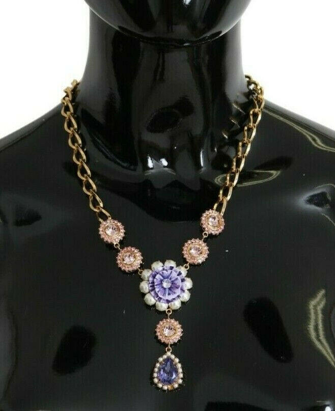 Dolce & Gabbana Pink Gold Brass Crystal Purple Pearl Pendants - - Dolce & Gabbana.