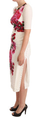 Dolce & Gabbana White Floral Printed Crepe Midi Slit Dress -   -  Dolce & Gabbana.