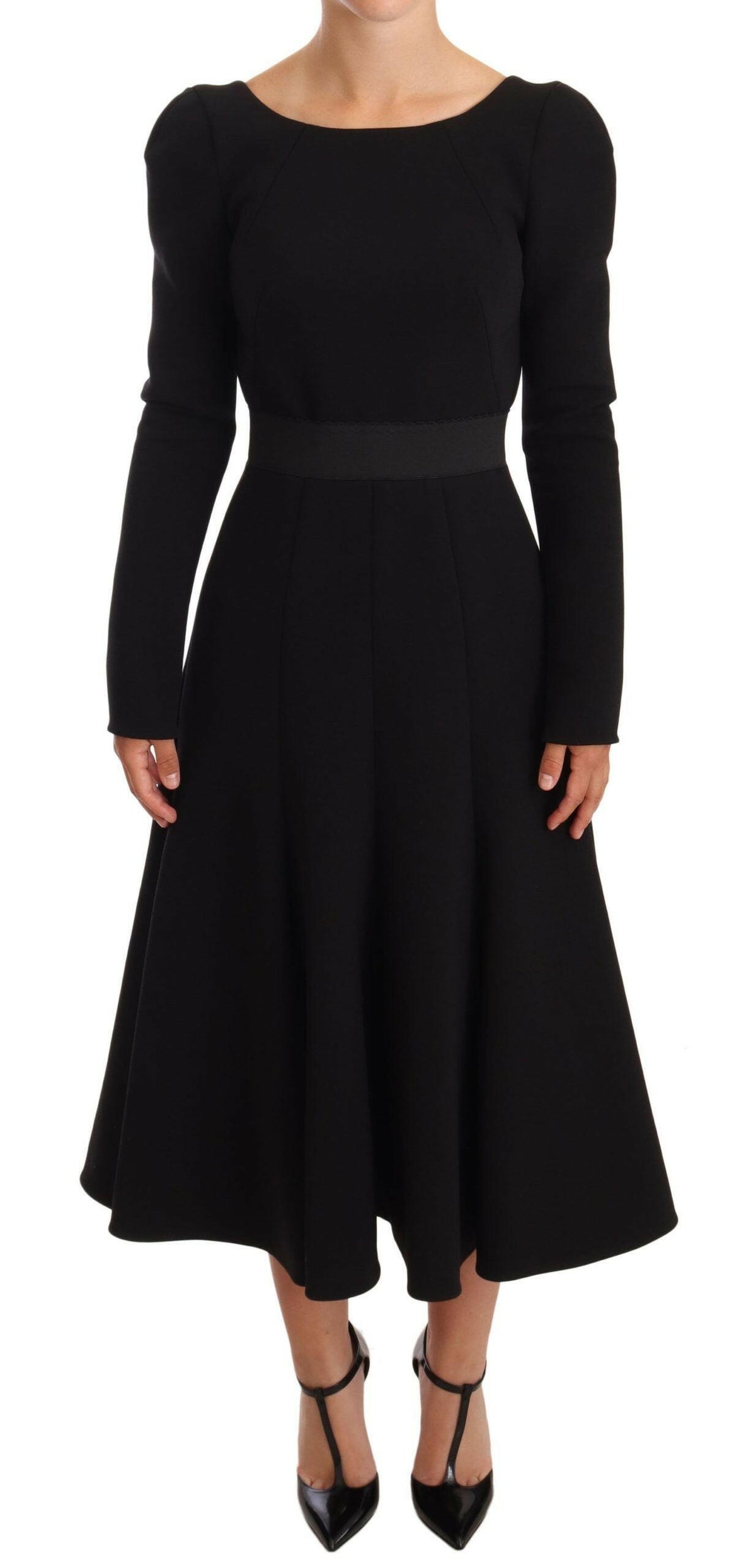 Dolce & Gabbana Black Wool Stretch Sheath Open Back Dress -   -  Dolce & Gabbana.