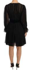 Dolce & Gabbana Black Mesh Pleated Mini Silk Stretch Dress -   -  Dolce & Gabbana.