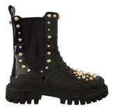 Dolce & Gabbana Black Leather Studded Combat Boots -   -  Dolce & Gabbana.