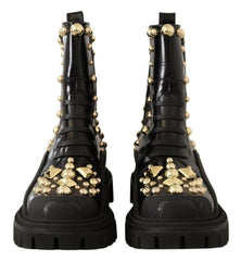 Dolce & Gabbana Black Leather Studded Combat Boots -   -  Dolce & Gabbana.