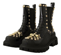 Dolce & Gabbana Black Leather Studded Combat Boots -   -  Dolce & Gabbana.