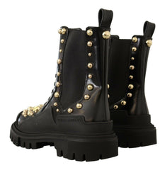 Dolce & Gabbana Black Leather Studded Combat Boots -   -  Dolce & Gabbana.