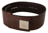 GF Ferre Brown Genuine Leather Wide Logo Buckle Waist Belt -   -  GF Ferre.