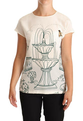 Dolce & Gabbana White Silk Garden Fountain T-Shirt Blouse -   -  Dolce & Gabbana.