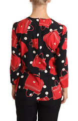 Dolce & Gabbana Black Sicily Bag Print Silk Stretch Top Blouse -   -  Dolce & Gabbana.