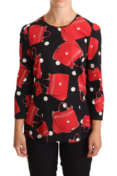 Dolce & Gabbana Black Sicily Bag Print Silk Stretch Top Blouse -   -  Dolce & Gabbana.