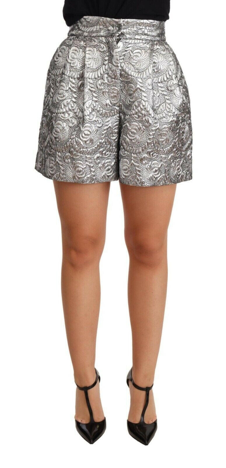 Dolce & Gabbana Silver Floral Brocade High Waist Shorts -   -  Dolce & Gabbana.