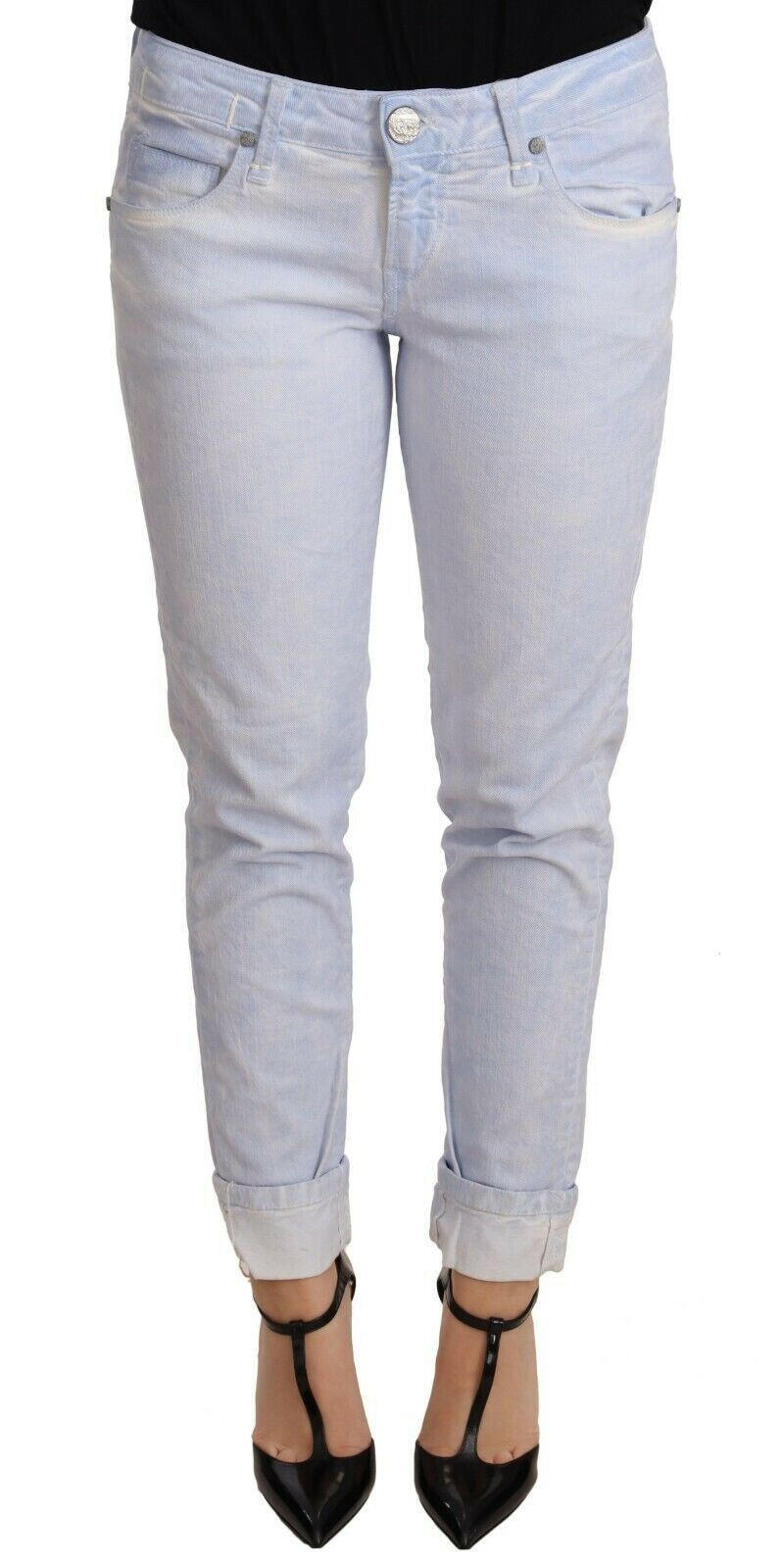 Acht Light Blue Cotton Folded Hem Denim Skinny Women Trouser Jeans -   -  Acht.