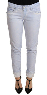 Acht Light Blue Cotton Folded Hem Denim Skinny Women Trouser Jeans -   -  Acht.
